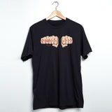 StonerDays Knuckle Up black men's t-shirt with fist graphics, front view on hanger