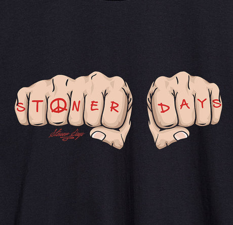 Close-up of StonerDays Knuckle Up Crop Top Hoodie with graphic print