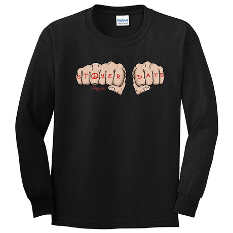 StonerDays Knuckle Up Men's Long Sleeve in Black Cotton, Front View