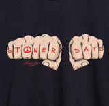 Close-up of StonerDays Knuckle Up Long Sleeve with graphic clenched fists design