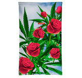 StonerDays Kush And Roses Neck Gaiter featuring vibrant cannabis leaves and red roses design