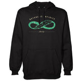 StonerDays Leafinity Hoodie in black, front view, featuring leaf design and 'Nature is Infinite' text