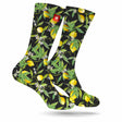 StonerDays Lemon Kush Weed Socks in yellow and green with organic material, front view on white background