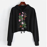 StonerDays Let It Be Women's Crop Top Hoodie in Black with Floral Chillum Design - Front View