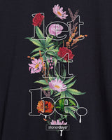 StonerDays Let It Be Men's Hoodie close-up, floral and cannabis leaf design on black