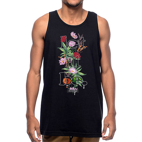 StonerDays Let It Be Men's Tank Top in Black with Vibrant Graphic Print, Front View, Sizes S-3XL