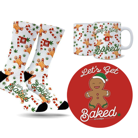 StonerDays Lets Get Baked Combo with themed socks and mug, green and white color scheme