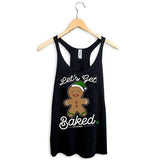 StonerDays 'Let's Get Baked' women's racerback tank top in black, sizes S-XXL, front view on hanger