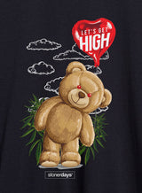 StonerDays men's black cotton t-shirt with Heady Bear graphic and 'Let's Get High' balloon