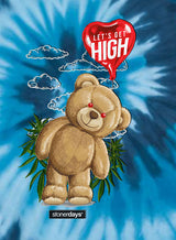 StonerDays Heady Bear T-Shirt in Blue Tie Dye with 'Let's Get High' Balloon Design