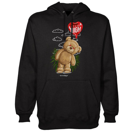 StonerDays Men's Heady Bear Hoodie in Black with Let's Get High Print - Front View