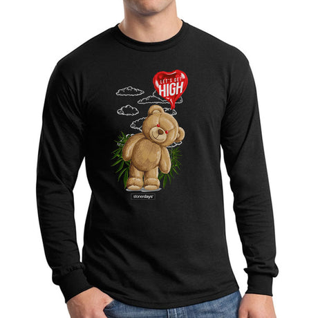 StonerDays Men's Long Sleeve with Heady Bear Graphic, Cotton, Black - Front View
