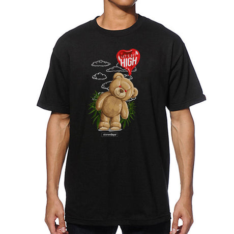 StonerDays Men's Black T-Shirt with Heady Bear Graphic, Front View - Sizes S to XXXL