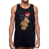 StonerDays Men's Tank Top featuring Heady Bear graphic, 'Let's Get High' slogan, front view on model