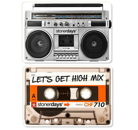 StonerDays Let's Get High Mix Combo with retro boombox and cassette design on dab mat
