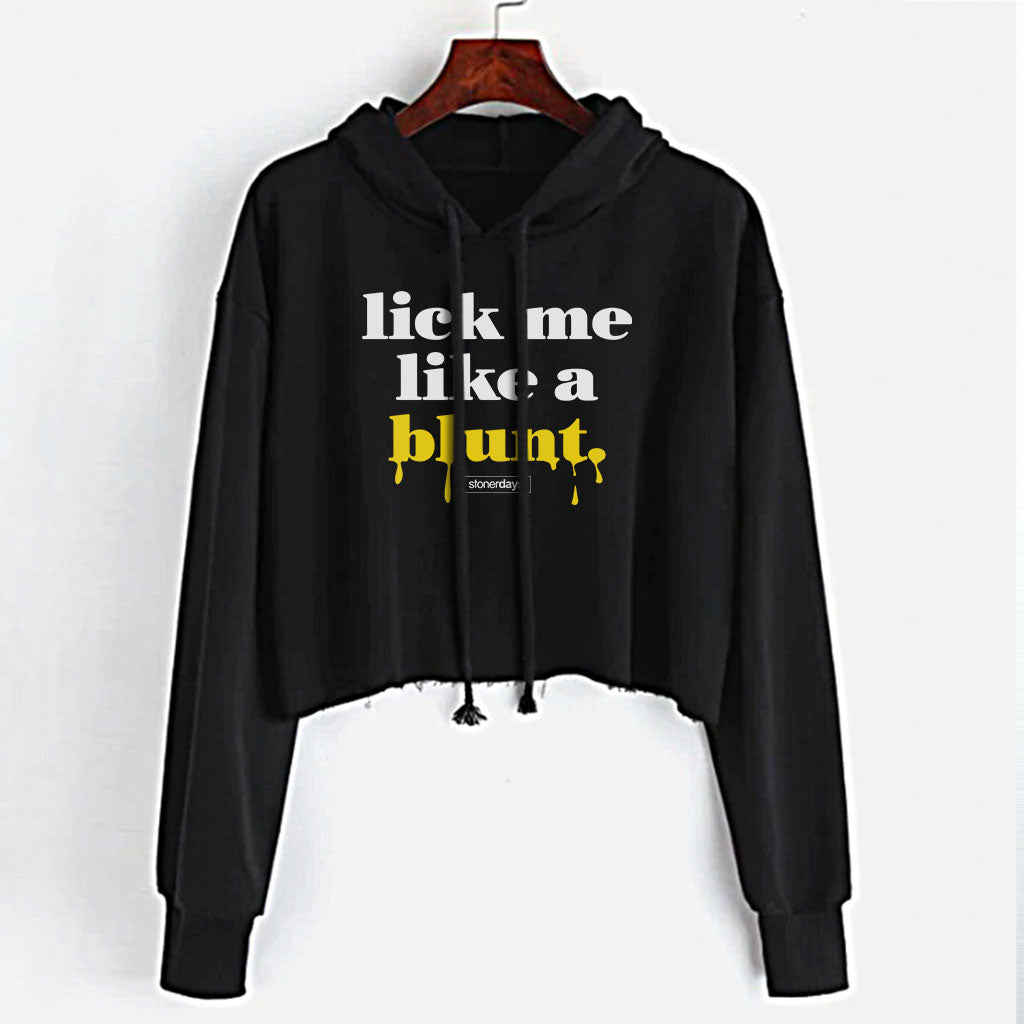 StonerDays Lick Me Like A Blunt Women's Crop Top Hoodie in Black, Sizes S-XL