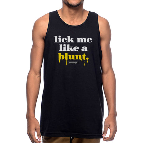 StonerDays 'Lick Me Like A Blunt' Tank Top in Black, Front View, Unisex Sizes S-3XL