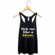 StonerDays Lick Me Like A Blunt Women's Racerback Tank Top in Black, Hanging View