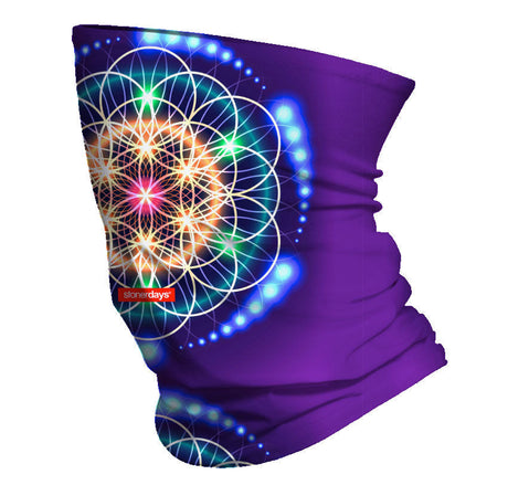 StonerDays Life Force Neck Gaiter with vibrant psychedelic design, side view on white background