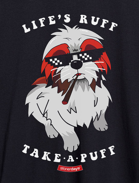 StonerDays Lifes Ruff Take A Puff Crop Top Hoodie, Cotton, Front View