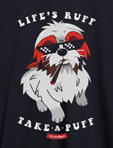 StonerDays Racerback featuring 'Life's Ruff Take A Puff' slogan with cartoon dog, front view.