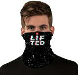 StonerDays Lifted Design Neck Gaiter in Black with Starry Print, Front View on Male Model