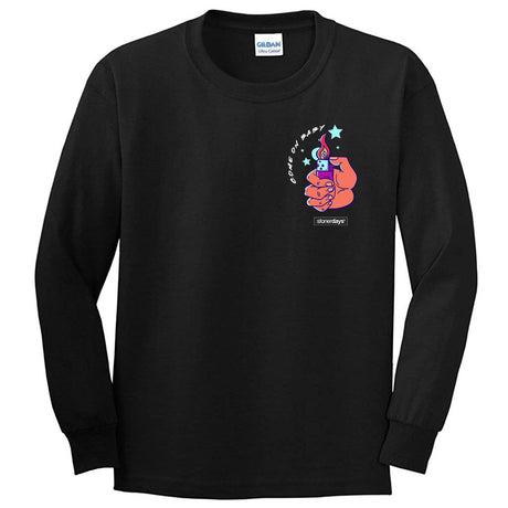 StonerDays Light My Fire Long Sleeve Shirt in Black Cotton, Front View
