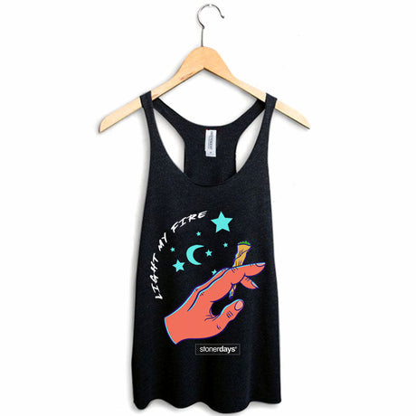 StonerDays Light My Fire Women's Racerback Tank Top in Black, Sizes S-XXL