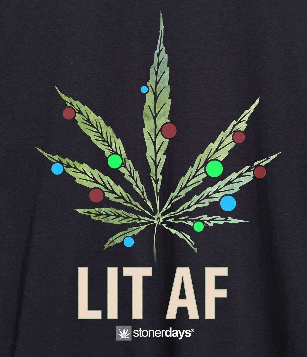 StonerDays Men's Brown Cotton T-Shirt with 'LIT AF' Graphic, Front View