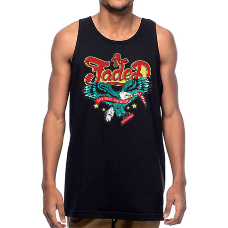 Front view of StonerDays Live Free And High Men's Tank in black cotton with chillum design