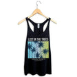 StonerDays Lost In The Trees Racerback tank top, blue and yellow print, hanging front view
