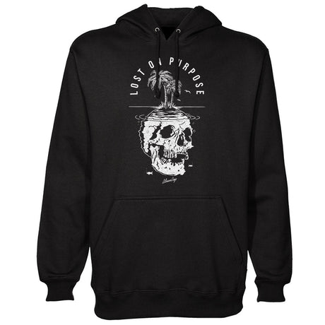 StonerDays Lost On Purpose Hoodie in black with white skull graphic, sizes S to XXL