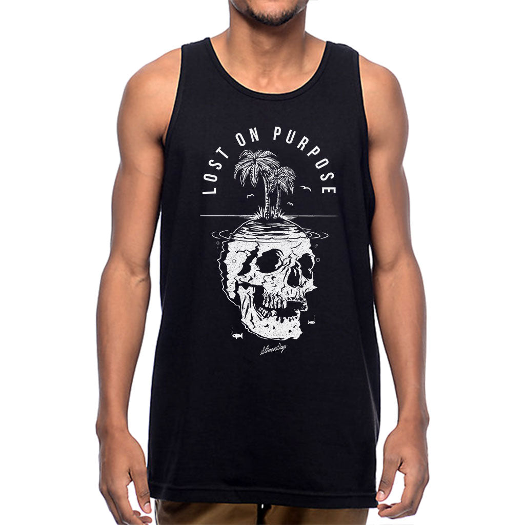 StonerDays Men's Lost On Purpose Tank Top in Black - Front View with Graphic Design