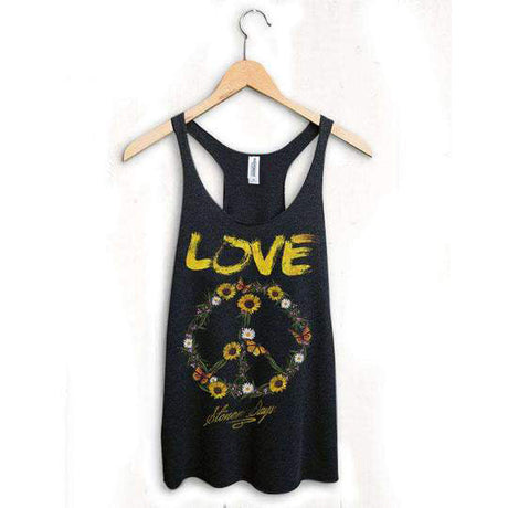 StonerDays Love Racerback tank top in black with floral peace sign, sizes S-XL
