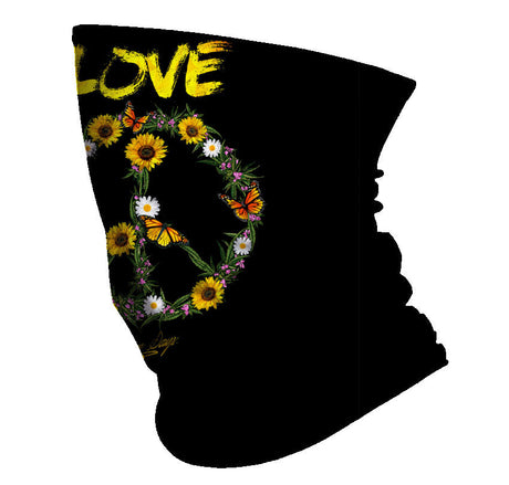 StonerDays Love Weed Love People Neck Gaiter with Floral Peace Sign Design