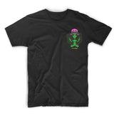 StonerDays Mac-1 men's black cotton t-shirt with green alien graphic, front view on white background