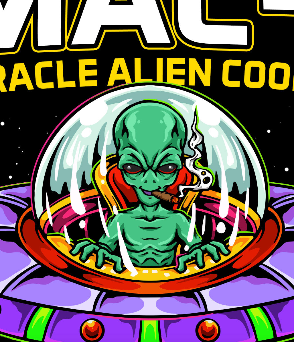 StonerDays Mac-1 Crop Top Hoodie with vibrant alien graphic design, front view
