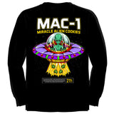 StonerDays Mac-1 Long Sleeve Shirt in Black with Alien Graphic, Men's Cotton Apparel