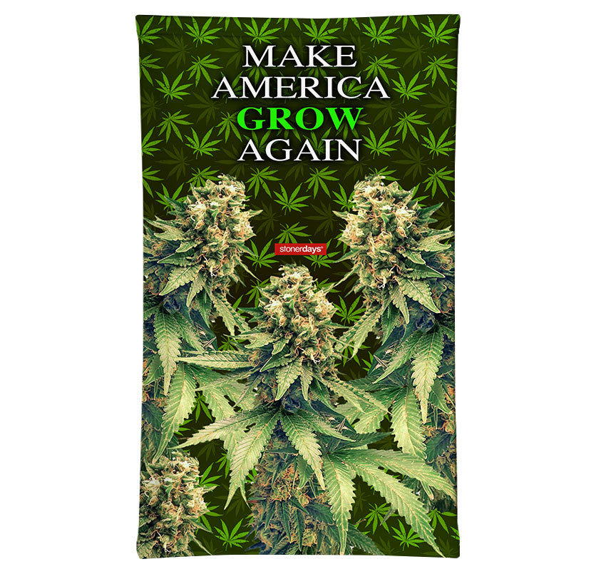 StonerDays Maga Grow Neck Gaiter featuring cannabis leaf design with logo, made in USA, front view