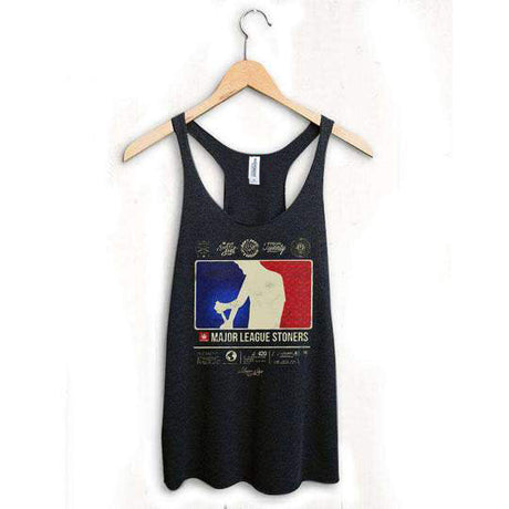 StonerDays Major League Stoner Women's Tank Top in Blue and Red on Hanger - Front View