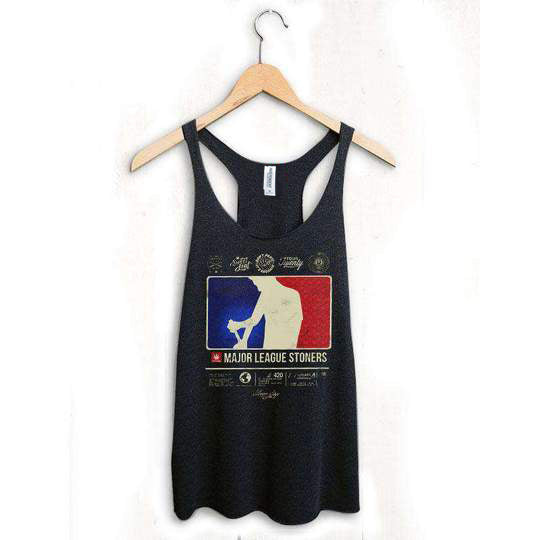 StonerDays Major League Stoner Women's Tank Top in Blue and Red on Hanger - Front View