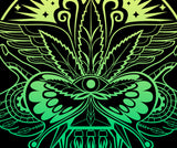 StonerDays Mandala 222 T-Shirt design close-up featuring intricate green and teal cannabis-themed mandala