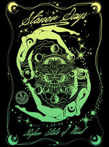 StonerDays Mandala 222 t-shirt in teal with intricate green mandala design, made of cotton, available in multiple sizes