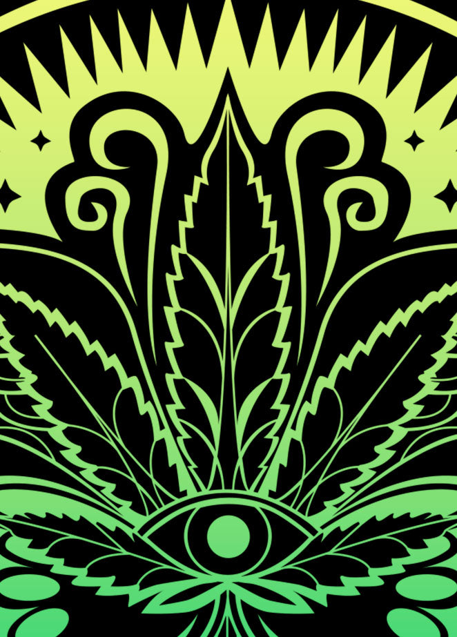 StonerDays Mandala 222 Hoodie design close-up featuring eye-catching green and black mandala pattern