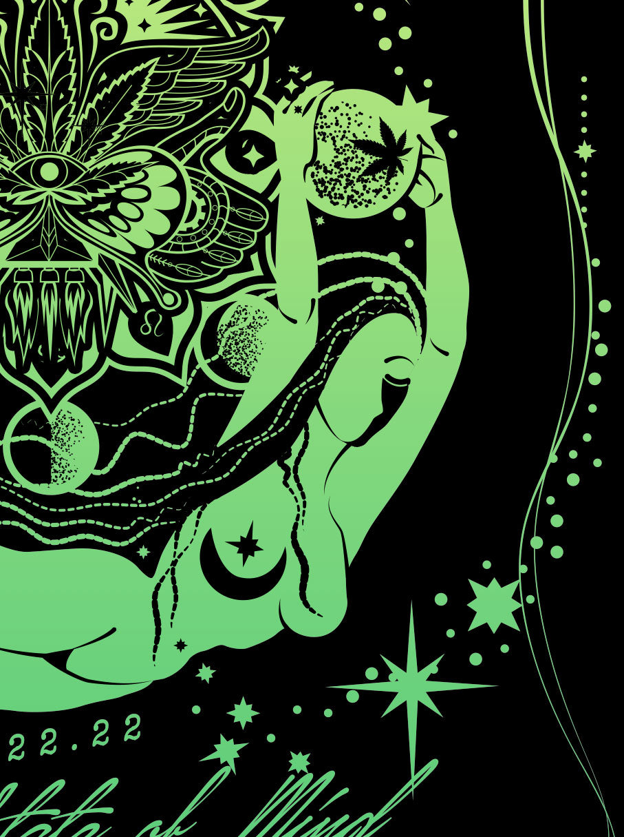 StonerDays Mandala 222 Hoodie with intricate green mandala design on black background