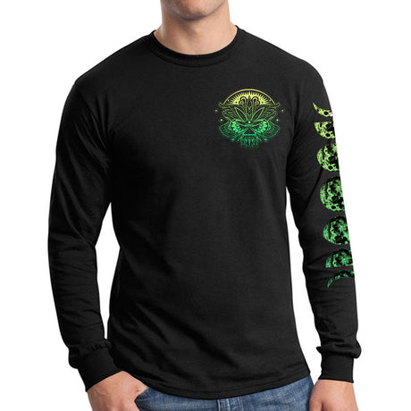 StonerDays Mandala 222 Long Sleeve in Black with Teal Mandala Design, Men's Fit, Front View