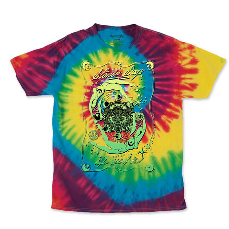 StonerDays Mandala 222 Tie Dye Tee in vibrant green and red, front view on white background