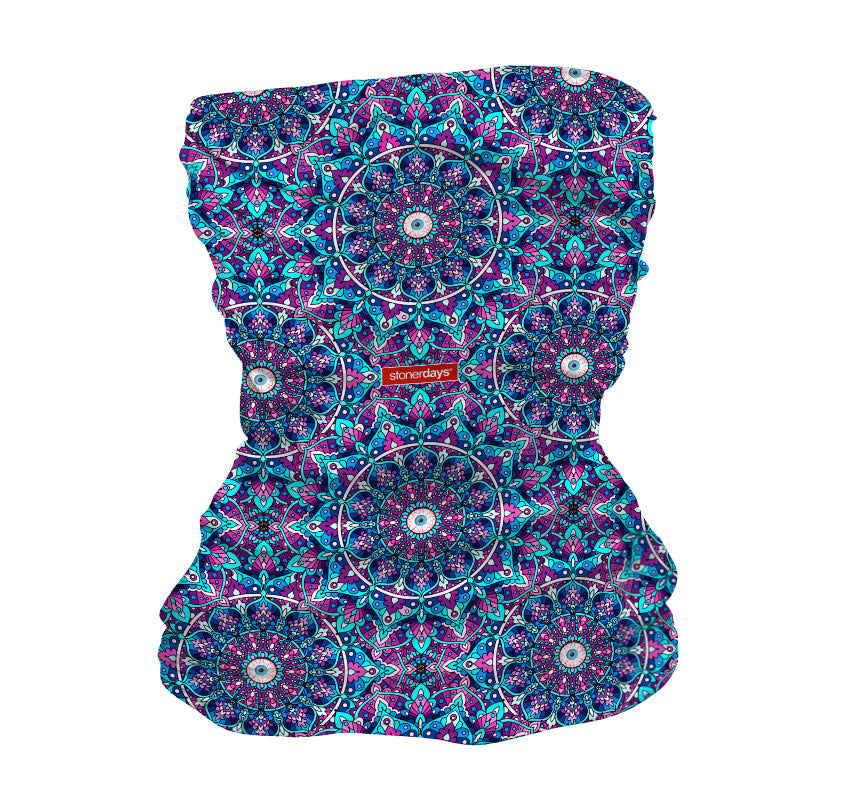 StonerDays Mandala Eye Pattern Neck Gaiter in UV Reactive Colors, Front View