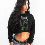 StonerDays Mason Jar Crop Top Hooded Sweatshirt in Black, Front View on Model
