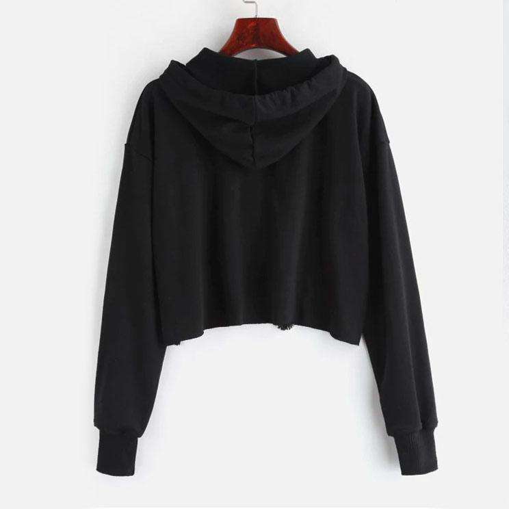 StonerDays Mason Jar Crop Top Hooded Sweatshirt in black, front view on hanger